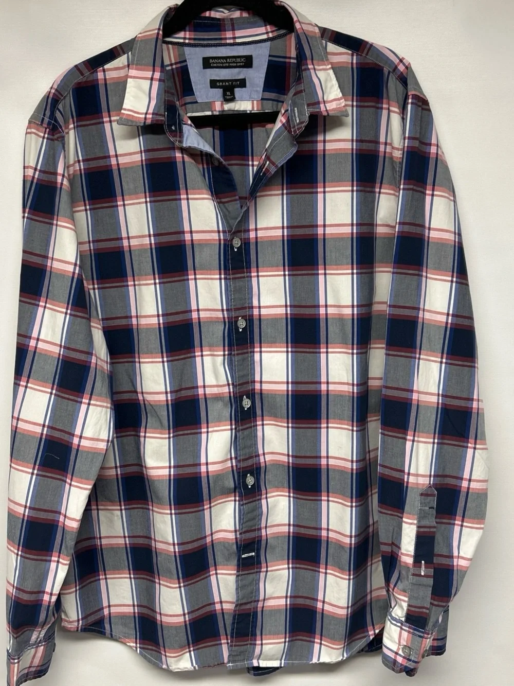 Banana Republic Plaid Button-Down Shirt in Navy, White & Red